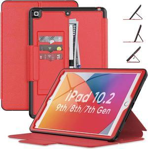 Case Compatible with iPad 9th / 8th / 7th Generation (2021/2020/2019) 10.2 Inch, PU Leather [Multi-Angle Viewing Stand] Shockproof Smart Cover Case with Pencil Holder, Auto Wake Sleep, Red