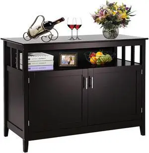 Costway Modern Kitchen Storage 36" Height Cabinet Buffet Server Table Sideboard Dining Wood Brown