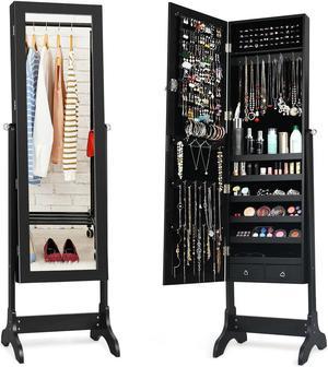 Costway Mirrored Jewelry Cabinet Storage Organizer Box Drawers Black