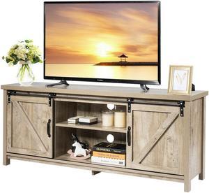 Costway TV Stand Console Cabinet Sliding Barn Door for TVs up to 60'' White Oak
