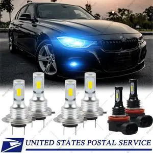 For  328i 2007-2016 8000K LED Headlight High/Low + Fog Light Bulbs Combo Kit