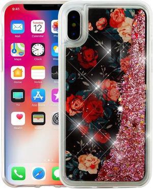For iPhone X/XS 10 Multi-Color Roses Confetti Quicksand Glitter Hard Hybrid Case