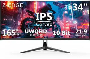 Z-EDGE UG34I-Black 34" Ultra Wide 21:9 WQHD 3440x1440 165Hz 1ms IPS Curved Gaming Monitor, 1.07B Display Colors (10 bit), HDMI2.0 x 2 / DP1.4 x 2 Z-EDGE UG34I-Black 34" Ultra Wide 21:9 WQHD 3440x1440 165Hz 1ms IPS Curved Gaming Monitor, 1.07B Display Colors (10 bit), HDMI2.0 x 2 / DP1.4 x 2
