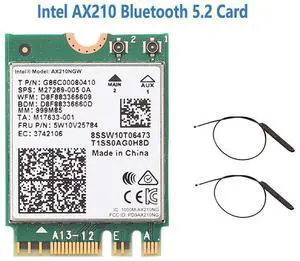 3000Mbps WiFi 6E Intel AX210 Bluetooth 5.2 M.2 2230 Key E WiFi 6 Card 2.4G/5Ghz/6Ghz With IPEX4 Antennas Wireless AX210NGW 802.11ac/ax WiFi Adapter, Support Windows 10 Linux For Laptop Desktop PC 3000Mbps WiFi 6E Intel AX210 Bluetooth 5.2 M.2 2230 Key E WiFi 6 Card 2.4G/5Ghz/6Ghz With IPEX4 Antennas Wireless AX210NGW 802.11ac/ax WiFi Adapter, Support Windows 10 Linux For Laptop Desktop PC