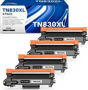 Compatible TN830XL Black Toner 4 Pack Replacement for Brother TN830XL TN-830 TN830 XL High Yield Toner Cartridge Use for HL-L2460DW DCP-L2640DW MFC-L2820DW MFC-L2900DW HL-L2480DW HL-L2400D HL-L2405W