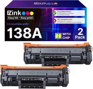 E-Z Ink 138A W1380A Replacement for hp 138A Black Laserjet Toner Cartridge W1380A 138X W1380X Compatible with HP Pro 3001dw 3001fdw MFP 3101fdw Series Printer (with Chip, 2 Black)