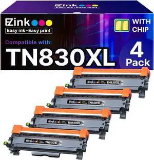 E-Z Ink Compatible Toner Cartridge Replacement for Brother TN830XL TN 830 TN830 Toner Cartridges for HL-L2460DW DCP-L2640DW HL-L2480DW HL-L2400D HL-L2405W MFC-L2820DW Printer (4 Black)