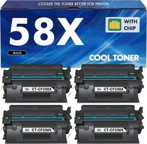 58X 58A CF258X Toner Cartridge Black Compatible Replacement for HP 58X CF258X 58A CF258A Toner Cartridge for HP Laserjet Pro M404n M404dn MFP M428fdw M428fdn M428dw Printer Ink High Yield 4 Pack