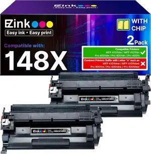 E-Z Ink 148X Compatible Toner Cartridges Replacement for HP 148X W1480X Toner (with Chip) to Use with HP Laserjet Pro 4001dw 4001dn 4001n MFP 4101fdw 4101fdn Series Printer (Black, 2 Pack)