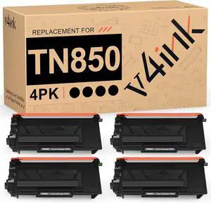 v4ink Compatible Toner Cartridge Replacement for Brother TN850 TN-850 TN-820 TN820 use with HL-L5200DW HL-L6200DW MFC-L5700DW MFC-L5800DW MFC-L5900DW DCP-L5600DN Printer Ink (4 Packs, High Yield)