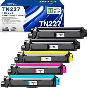 Compatible TN227 High Yield Toner Cartridges Replacement for TN-227BK/C/M/Y High-Yield TN 227 Toners Cartridge Use with HL-I3290CDW Toner MFC l3770CDW HL-L3270CDW 5P