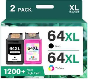 64XL 64 Black and Color Ink Cartridge Combo Pack XL Remanufactured Replacement for HP Printers Envy Photo 7855 7155 Inspire 7900e Series 7255e 7200e 7955e 7858 7800 6255 Tango Ink Cartridges (2 Pack)