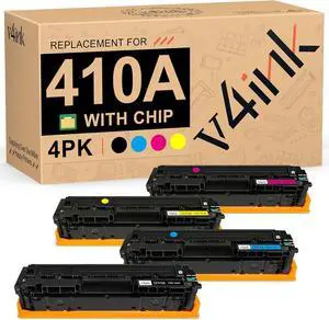 v4ink Compatible 410A Toner Cartridge Replacement for HP 410A 410X CF410A CF411A CF412A CF413A Toner Set for HP Color Pro M452dn M452dw M452nw MFP M477fnw M477fdw M477fdn M377dw Printer, 4-Pack