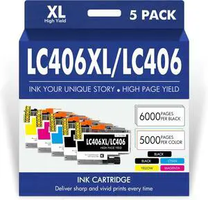 Cool Toner LC406XL LC406 Ink Cartridges for Brother Printer MFC-J4335DW MFC-J5855DW LC 406 XL for MFC-J6555DW MFC-J4535DW MFC-J6955DW MFC-J4345DW MFC-J5955DW HL-JF1 5 Pack-2Black Cyan Magenta Yellow