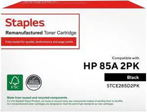 Staples Remanufactured Toner Cartridge Replacement for HP 85A (Black, 2-Pack)