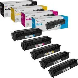 LD Products Remanufactured Replacement Toner Cartridge Compatible with HP 305A (2 Black, Cyan, Magenta, Yellow, 5-Pack) HP305A Compatible with HP Laserjet & Laserjet Pro: 300 Color MFP M375nw