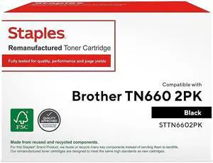 Staples Remanufactured Toner Cartridge Replacement for Brother TN-660 (Black, 2-Pack)