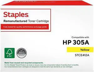 Staples Remanufactured Toner Cartridge Replacement for HP 305A (Yellow)
