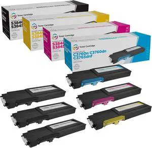 LD Products Compatible Toner Cartridge Replacements for Dell Color Laser C3760 C3765 Extra High Yield (3 331-8429 Black, 1 331-8432 Cyan, 1 331-8431 Magenta, 1 331-8430 Yellow, 6-Pack)