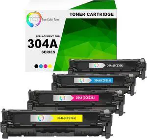 TCT 304A Toner Cartridge 4 Pack - Compatible Replacement for HP 304A CC530A CC531A CC532A CC533A Works with HP Color Laserjet CP2025DN, CM2320 CM2320N MFP Printers (Black Cyan Magenta Yellow)
