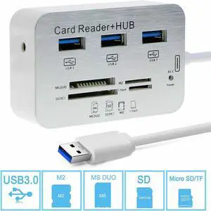 Aluminum 3 Port USB 3.0 Hub MS SD M2 TF Multi-In-1 Memory Card Reader Adapter US