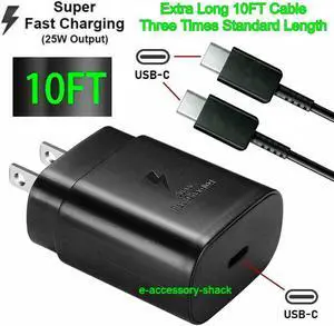 25w Type USB-C Super Fast Wall Charger+10FT Cable For  Galaxy S20 S21 5G