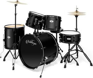 Ashthorpe 5-Piece Complete Full Size Adult Drum Set with Remo Batter Heads - Black