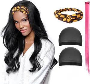 Headband Wigs for Women Long Black Wig Natural Looking Wavy Hair Wigs Synthetic