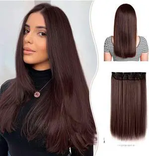 Long Straight Brown Wigs for Women Middle Part Natural Looking Silk Hairpieces