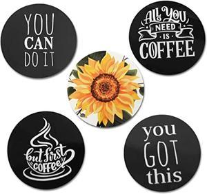Vinyl Stickers Jumble Sunflower, Coffee, & Motivation - 2 Round Individual Decals For Laptop, Water Bottle, Phone, & Decor - Adheres To Clean Surfaces Waterproof & Repositionable (5)