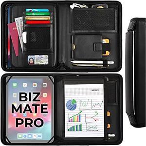 [] Bizmate Pro Zippered Portfolio Organizer With 8-10.5" Ipad Organizer / Padfolio Tablet Holder, A5 Notebook | Multiple Pockets, Leather Finish, Eco-Mailer