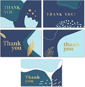 Thank You Cards With Matching Envelopes | 50-Count, Gold Foil - Blank Note Cards, Perfect For Wedding, Business, Gift Cards, Graduation, Baby Shower, Funeral (Navy Blue)