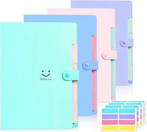 4 Packs Expanding File Folder With 32 Labels,5 Pockets A4 Letter Size Accordion Folder Paper Organizer For School And Office
