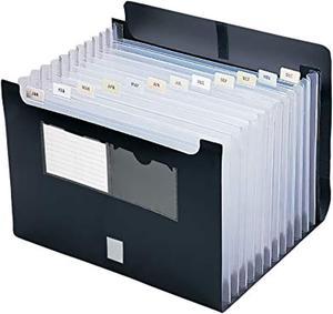 Poly Desktop Expanding File, 12 Pockets, Flap Closure, Alphabetic (A-Z) And Monthly (Jan-Dec) Tab Inserts, Letter Size, Black (70845)