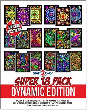 Super Pack Of 18 Fuzzy Velvet Coloring Posters (Dynamic Edition) - Great For Family Time, Arts & Crafts, Travel, At Home, Care Facilities [All Ages Coloring: Girls, Boys, Adults, Toddlers, Teens]