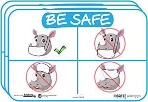 Besafe Messaging - How To Wear A Mask Illustration, 3-Pack 9"X6", Repositionable Fun Kids Animal Education Safety Signs, Perfect For Most Surfaces: Glass, Metal, Painted Surfaces (29509)
