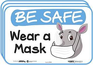 Besafe Messaging"Wear A Mask", 3-Pack 9"X6", Repositionable Fun Kids Animal Education Safety Signs, Perfect For Most Surfaces: Glass, Metal, Painted Surfaces (29508)