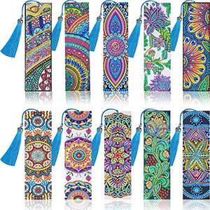 10 Pieces Diamond Bookmark Diy Painting Bookmark 5D Diamond Painting Bookmarks Floral Beaded Bookmarks With Tassel Resin Rhinestone Leather Bookmark For Diy Art Crafts Students Adults Beginner