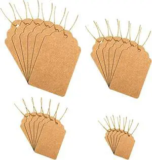 1300 Pieces Price Tags With String Marking Strung Tags Blank Paper Tags With Hanging String Writable Display Label For Product Jewelry Clothing Tags, Size Combination (Kraft Paper Color)