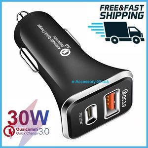 Dual USB PD Type-C Car Charger 30W Fast Charge Adapter iPhone 14 13 12 Pro Max