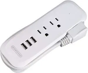 Travel Power Strip with USB - NTONPOWER 2 Outlets 3 USB Portable Desktop Charging Station, 15 inches Wrapped Short Extension Cord for Hotels, Cruise, Nightstand, Airports, Conference Room - White