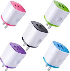USB Charger Wall Plug Phone Charger Box AndHot 5-Pack Home Travel 2.1Amp Dual Port USB Wall Charger Quick Charging Block Cube Brick for iPhone 11 Pro SE XR XS X 8 7 6S iPad Samsung Android Kindle