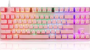 MOTOSPEED Professional Gaming Mechanical Keyboard RGB Led Backlit Wired with Anti-Dust Proof Switches for Gaming Keyboard for Mac & PC (Pink, 87 Key Red Switches)