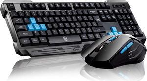 Keyboard Mouse Combos,Soke-Six Waterproof Multimedia 2.4GHz Wireless Gaming Keyboard with USB Cordless Ergonomic Mouse DPI Control For Desktop PC Laptop(Black)