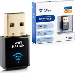 WiFi Nation® WiFi Dongle Mini 802.11ac AC600 USB WiFi Adapter, chipset: Realtek RTL8811AU, Dual Band 2.4GHz or 5GHz, Windows, MacOS and Linux Supported, Product Model: WN-H2
