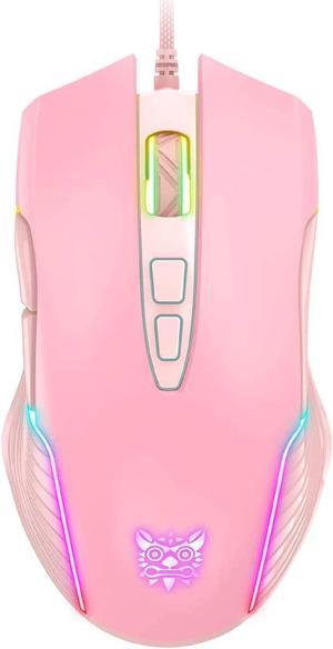 SIMGAL RGB Gaming Mouse Wired, USB Optical Computer Mice with RGB Backlit, 6 Adjustable DPI Up to 6400, Ergonomic Gamer Laptop PC Mouse with 7 Programmable Buttons for Windows Vista Linux (Pink)