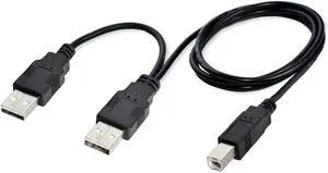 80cm Dual USB 2.0 Male to Standard B Male Y Cable for Printer & Scanner & External Hard Disk Drive