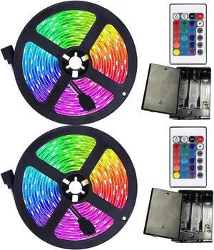 111111 Battery Powered Led Strip Lights 2 Pack 6.56ft Strip Lights Battery Operated Led Strip Kit 24-Keys Remote Controlled DIY Indoor and Outdoor Decoration