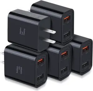 Quick Fast Charge 3.0 USB Wall Charger, Costyle 5 Pack 30W Dual USB Power Adapter (Fast Charge 3.0&5V 2.4A) Adaptive Fast Charging Block Compatible iPhone 11 XS XR, Galaxy S10 S9,Note 10-Black