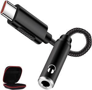 USB C to 3.5mm Headphone Adapter USB Type C Dongle Audio Jack Converter DAC Chip Braided Cable Aux Earbuds Adapter for Samsung S21 Ultra S22 S23 S20 FE Galaxy A53 OnePlus 9 Pro Pixel 6 7 Black